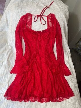 Fashion nova red lace dress size medium